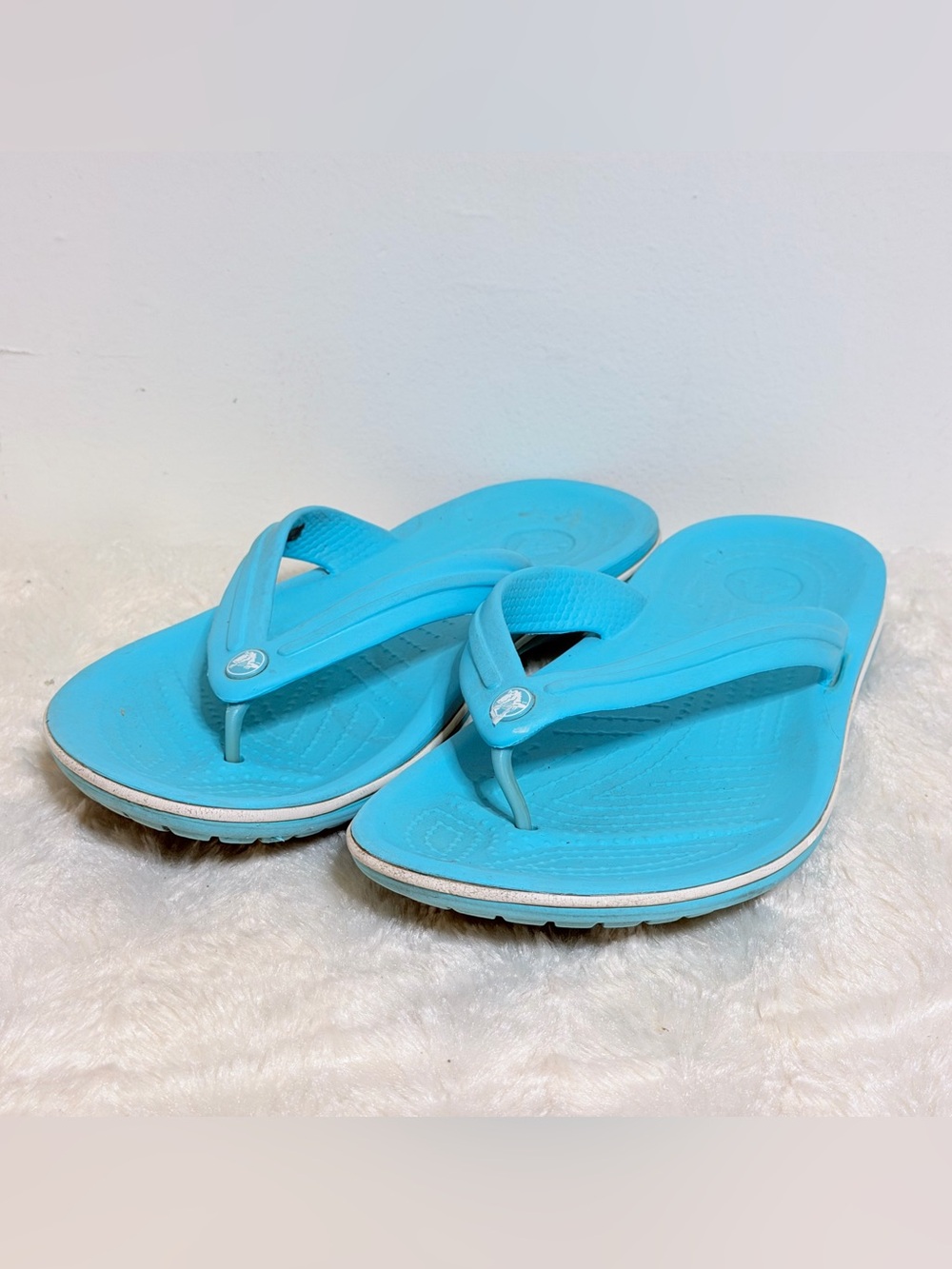 Crocs Crocband Flip Flop Sandal Blue w/ White Slip On Size 8